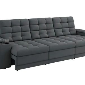 Sofá Confort Premium 2,30m Assento Retrátil/Reclinável porta copos e USB Suede Cinza - XFlex Sofas - XFlex Sofás