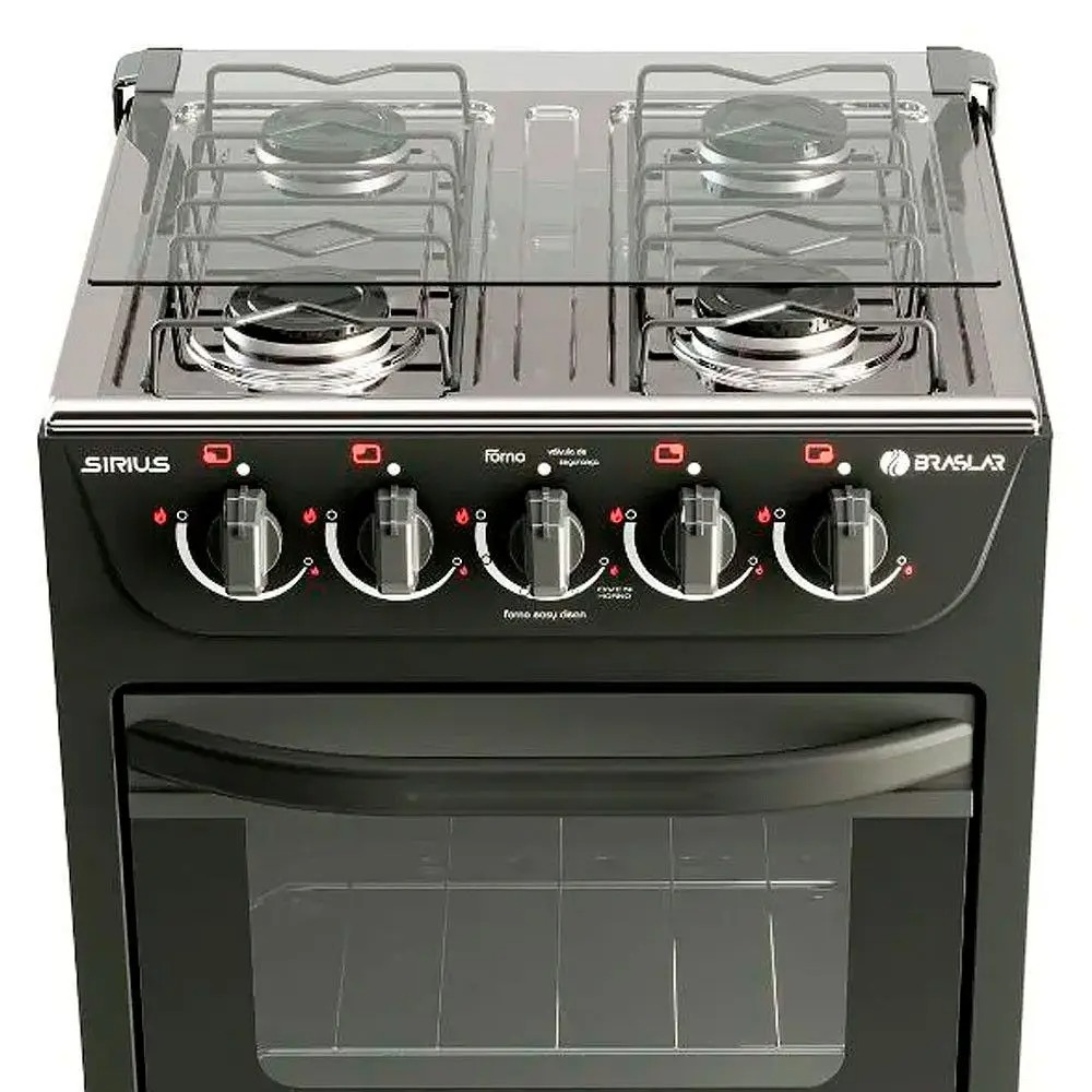 Fogão New Sirius 4 Bocas Manual Mesa em Inox Forno Easy Clean Braslar 110/220V - Imagem 4