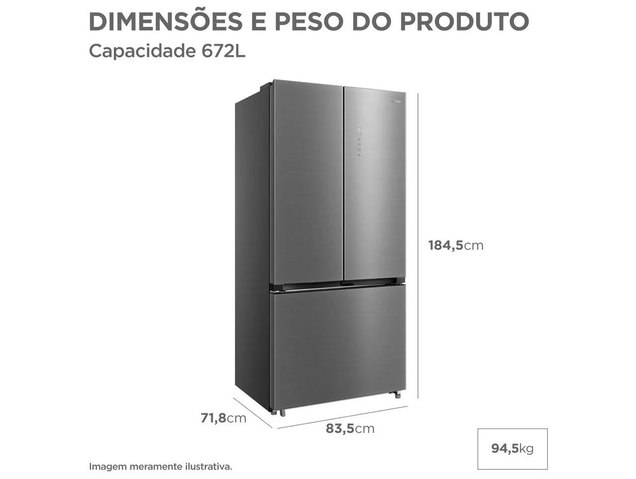 Geladeira/Refrigerador Midea Smart Frost Free Multidoor Cor Inox 672L MDRM905MMD463 Bivolt 110/220V - Imagem 4