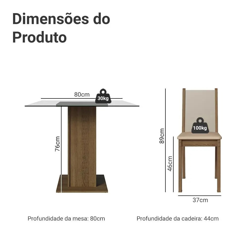 Conjunto Sala de Jantar Madesa Aline Mesa Tampo de Vidro com 4 Cadeiras - Imagem 3