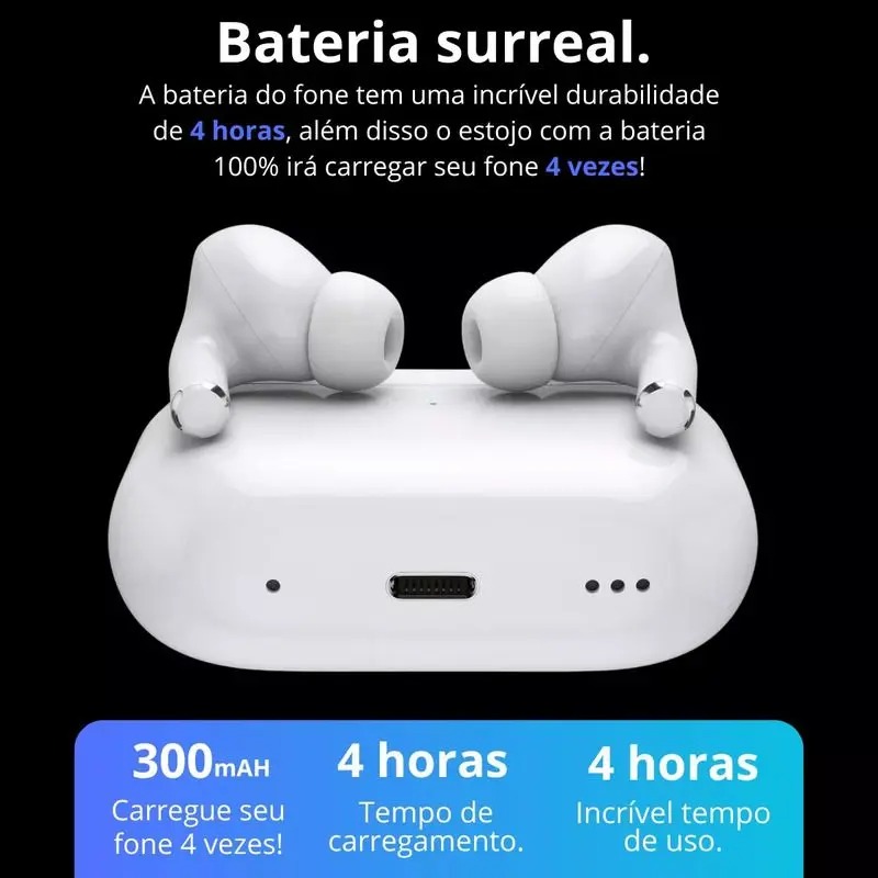 Fone de Ouvido Bluetooth Sem Fio 3ª Geração 13 Pro Branco - Pro 13 - Imagem 6