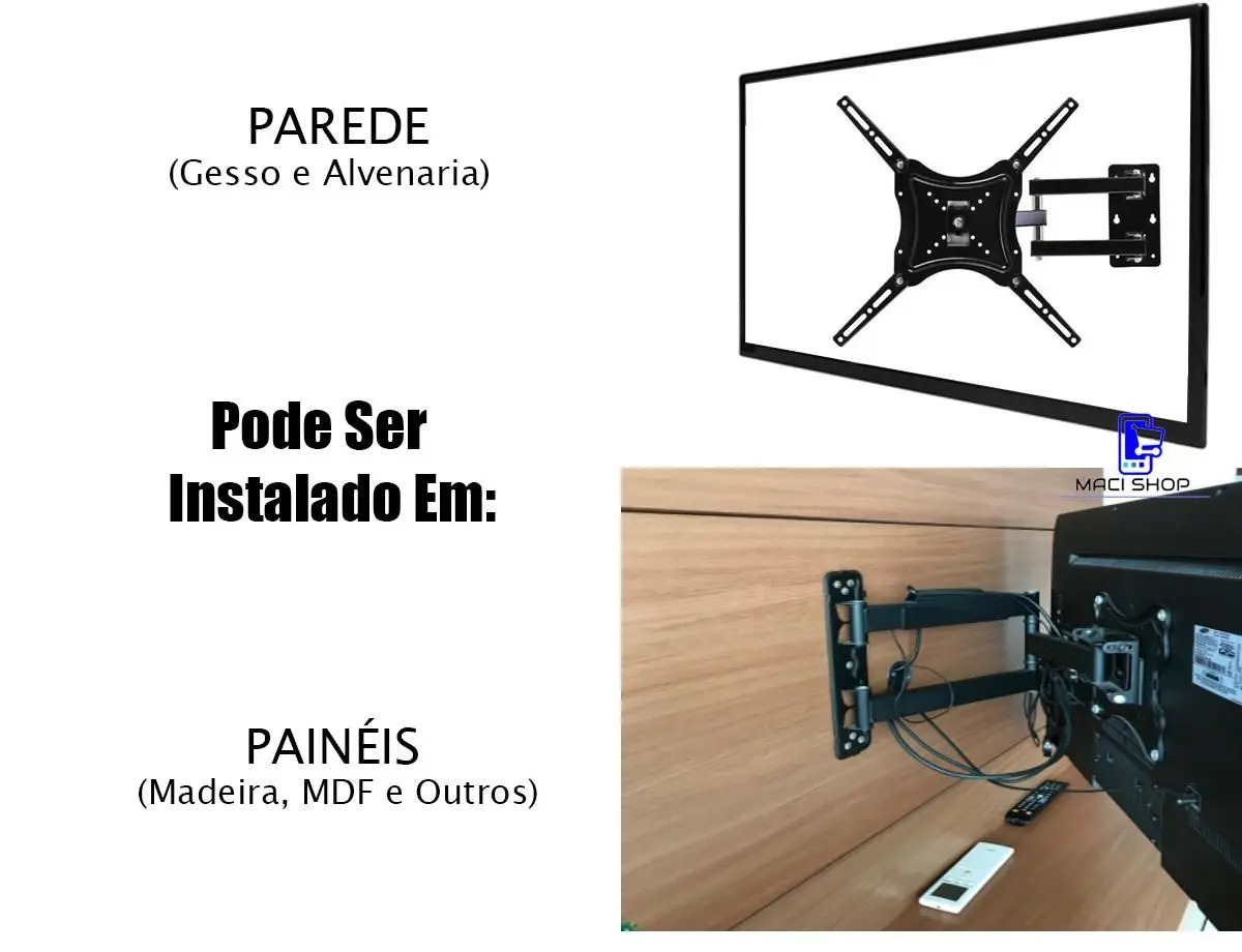 Suporte Para Tv Tri Articulado Lcd Led Plasma 14 a 55 Pol Samsung LG Philco Tcl 32 40 42 43 47 50 52 55 Polegadas - YEPP - Imagem 4