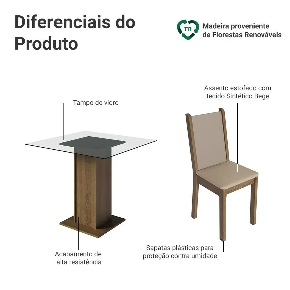 Conjunto Sala de Jantar Madesa Aline Mesa Tampo de Vidro com 4 Cadeiras - Imagem 4