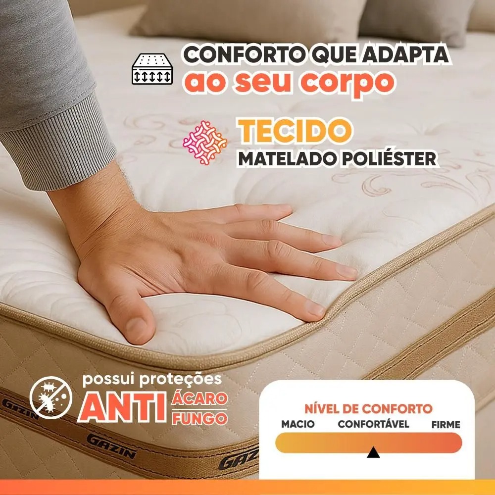 Cama Box Casal Colchão Molas Flora Bege 138x188x58cm - Gazin - Imagem 6
