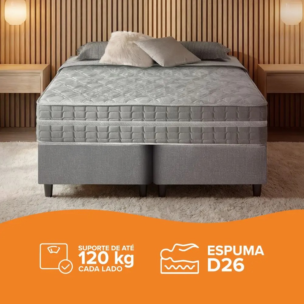 Cama Box Queen Bipartido Cinza Colchão Molas Ensacadas Zidi Alabama 158x198x61cm - Imagem 6