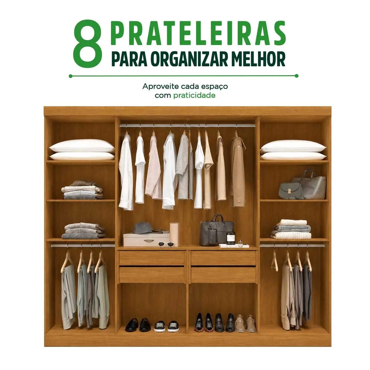 Guarda Roupa Casal Estônia 8 Portas 4 Gavetas MDF ACP Móveis - Linhamobília - Imagem 2