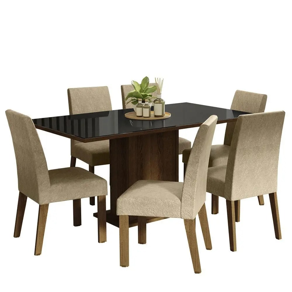 Conjunto Sala de Jantar Mesa Tampo de Vidro 6 Cadeiras Imperial Alexis Madesa - Imagem 2