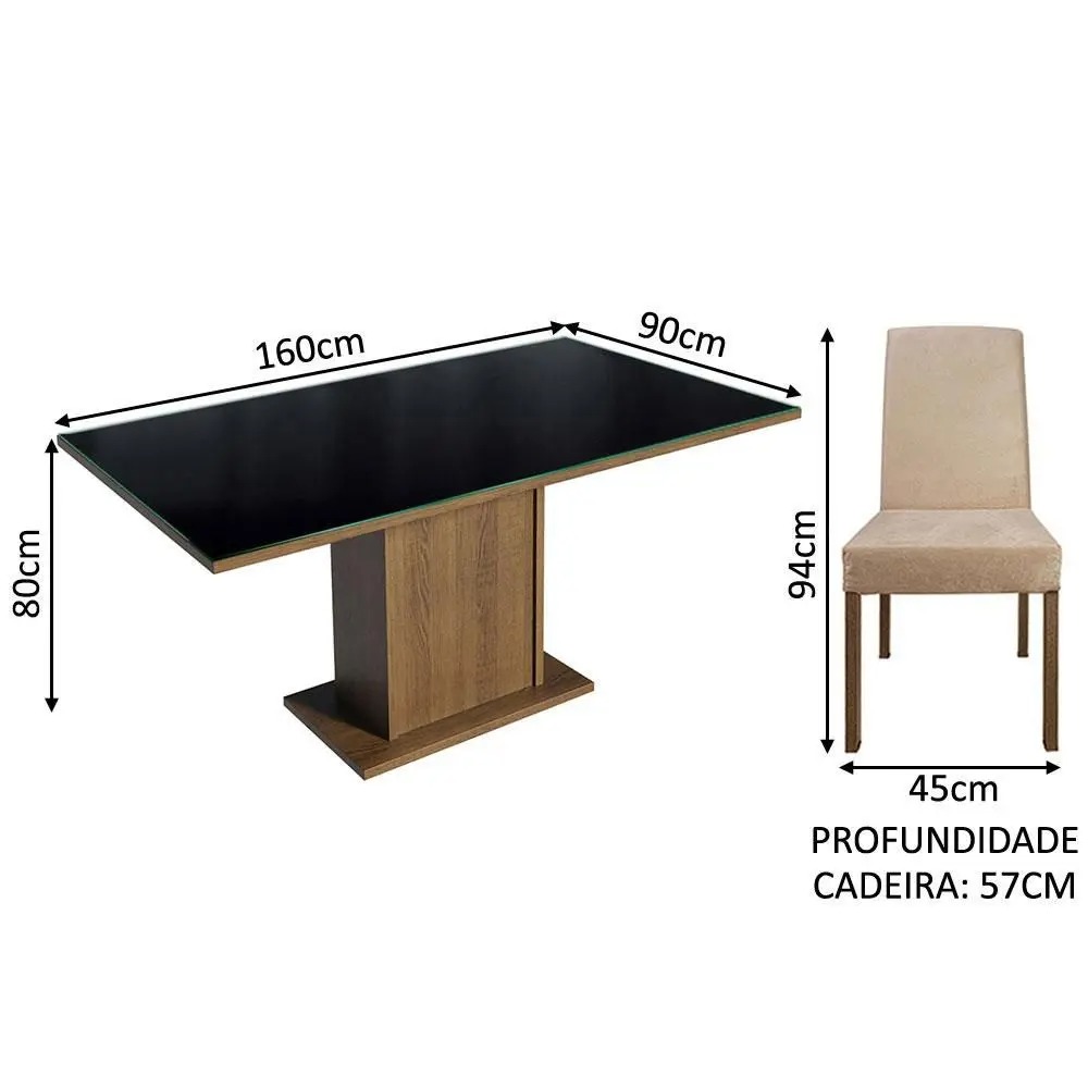 Conjunto Sala de Jantar Mesa Tampo de Vidro 6 Cadeiras Imperial Alexis Madesa - Imagem 3