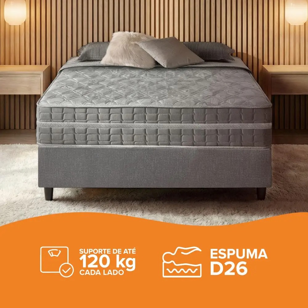 Cama Box Casal Cinza Colchão Molas Ensacadas Zidi Alabama 138x188x61cm - Imagem 4