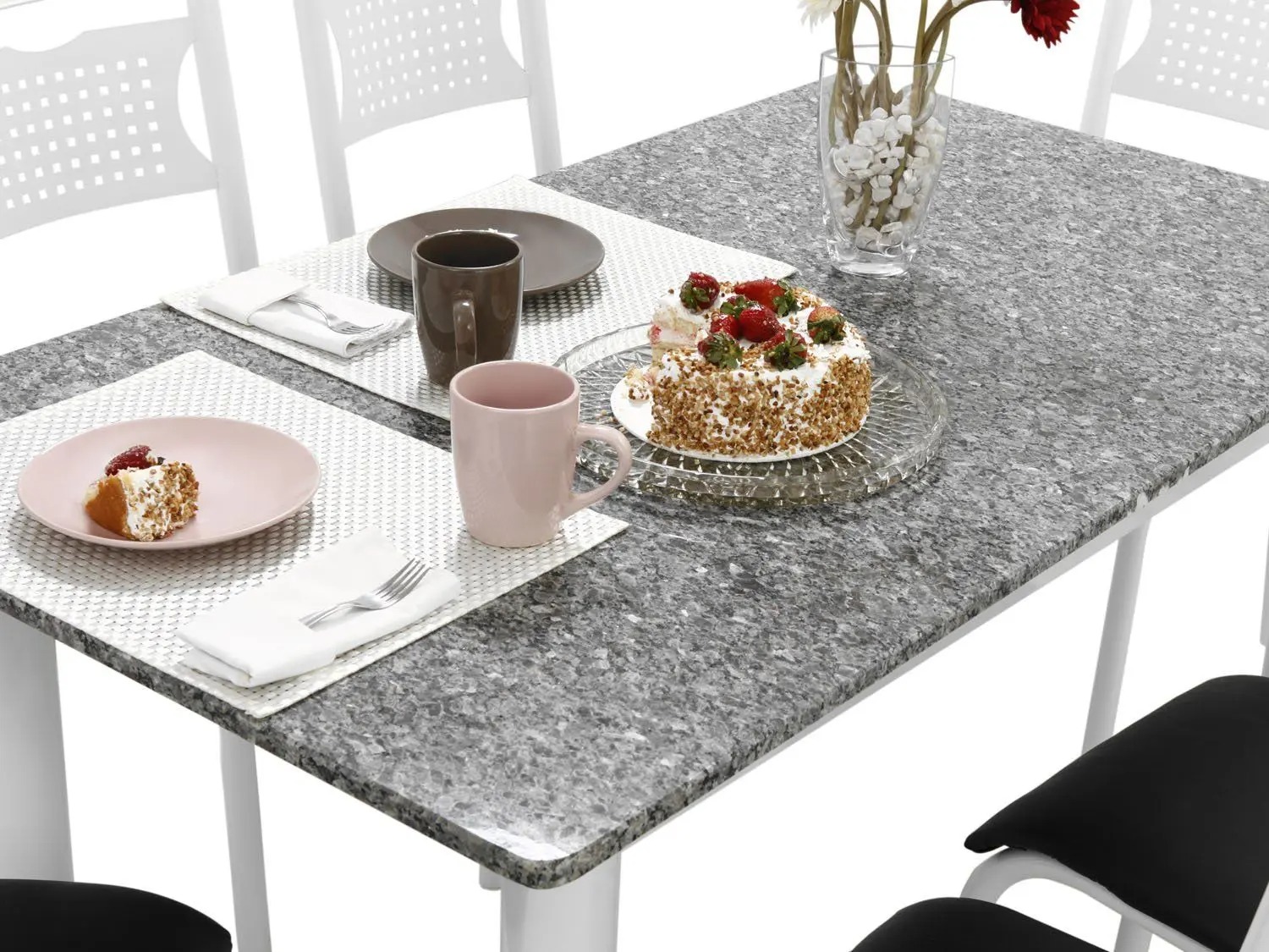 Mesa de Jantar 6 Cadeiras Retangular Aço Tampo Granito Poeme Ciplafe - Imagem 3